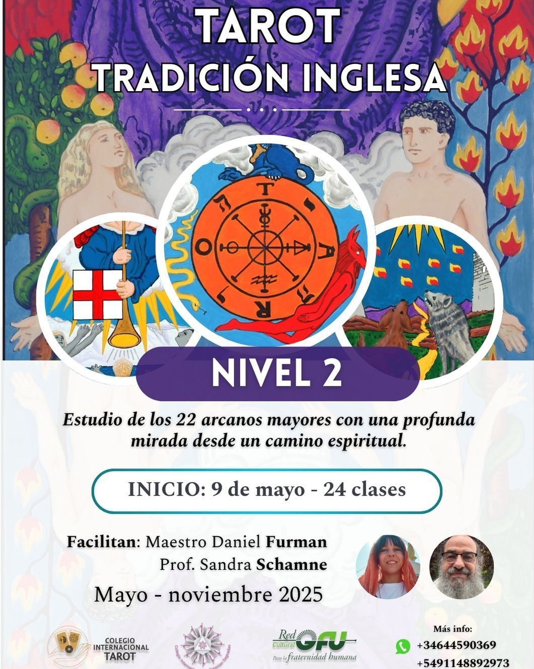 Cartel de la edición del 2025 del curso de tradición inglesa - Nivel 2 del Colegio Internacional de Tarot
